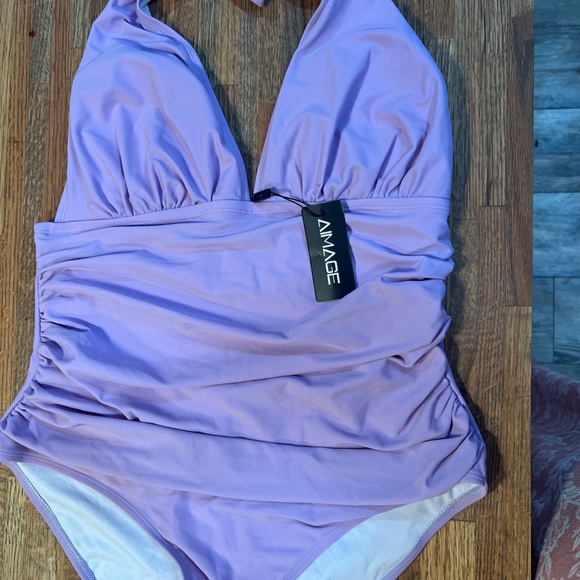 AIMAGE Other - Aimage Women's One Piece Swimsuit in Light Purple XL. Retro. Open back. NWT.